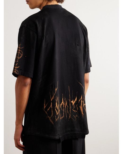 Balenciaga Black Upside Down Distressed Printed Cotton-jersey T-shirt for men