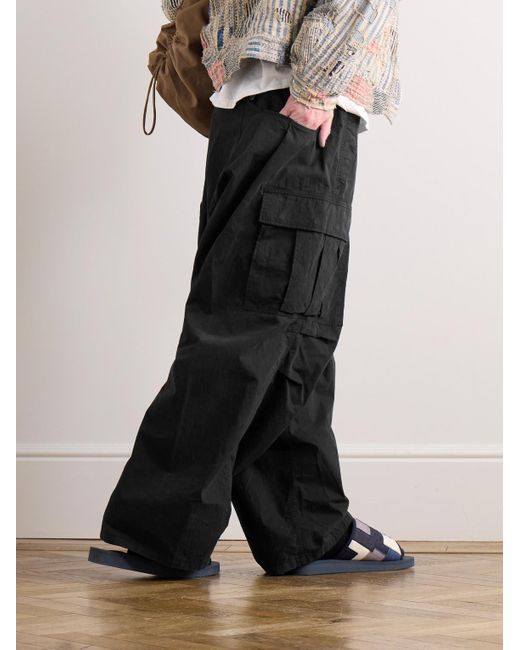 Kapital Black Jumbo Wide-leg Cotton-blend Ripstop Cargo Trousers for men