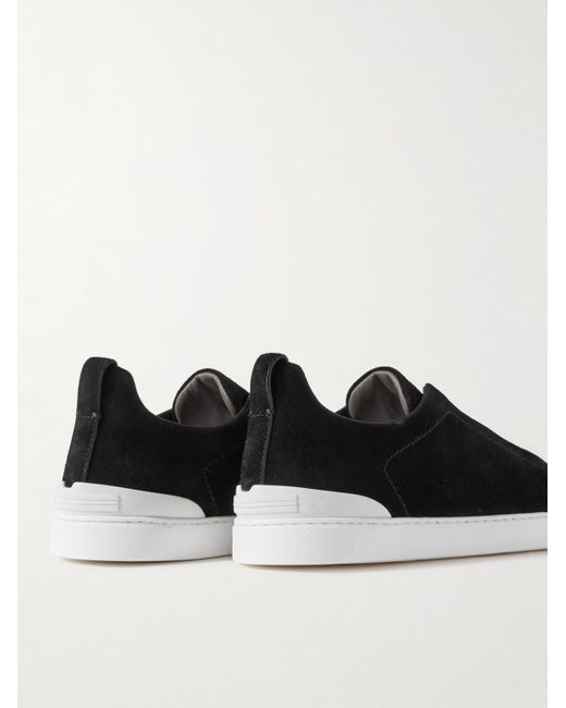 Zegna Black Apos;S Triple Stitch Suede Sneakers for men
