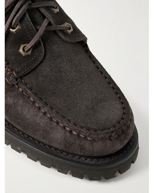 Yuketen Black Hex Eye Suede Boat Shoes for men