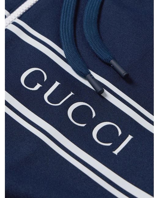 Gucci Blue Logo-print Striped Tech-piqué Zip-up Hoodie for men