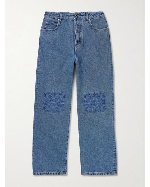Loewe Blue Anagram Wide-Leg Logo-Embroidered Jeans for men