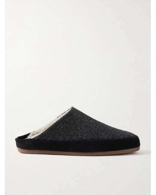Mulo Black Suede-Trimmed Shearling-Lined Wool Slippers for men