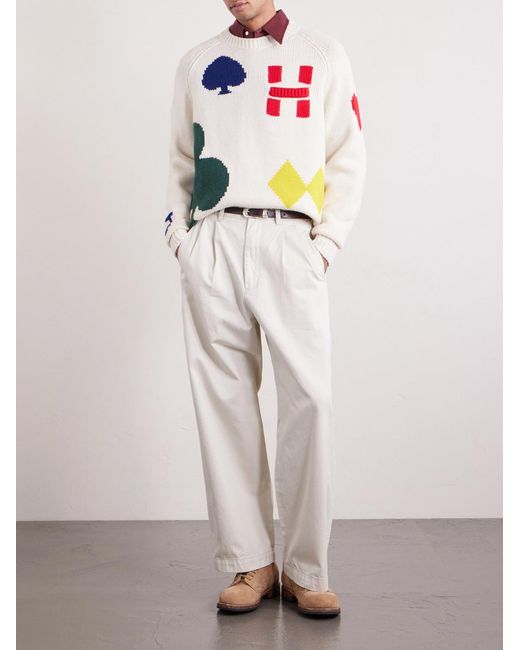 Human Made White Wide-leg Logo-embroidered Pleated Cotton-twill Chinos for men
