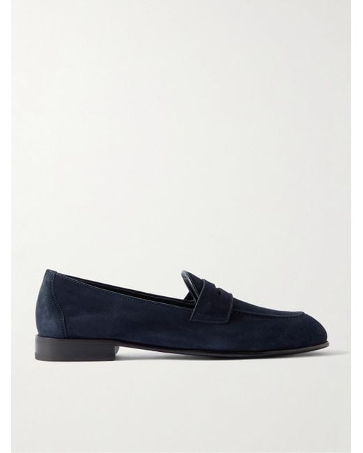 Brioni Blue Suede Penny Loafers for men