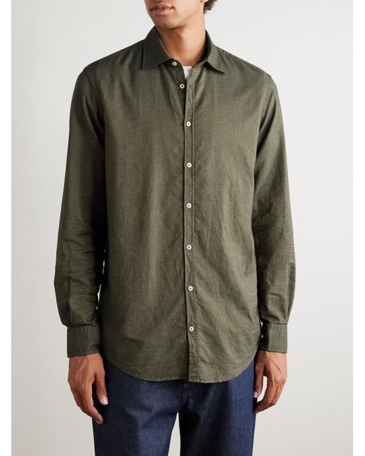Massimo Alba Green Genova Cutaway-collar Cotton-chambray Shirt for men