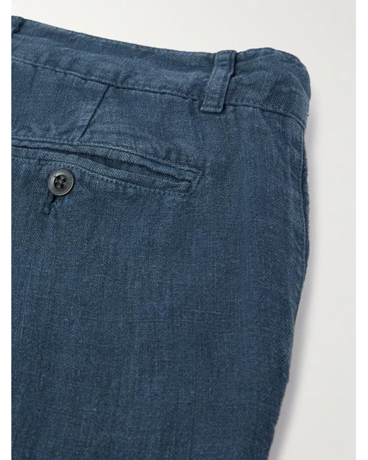 Portuguese Flannel Blue Straight-leg Linen Trousers for men