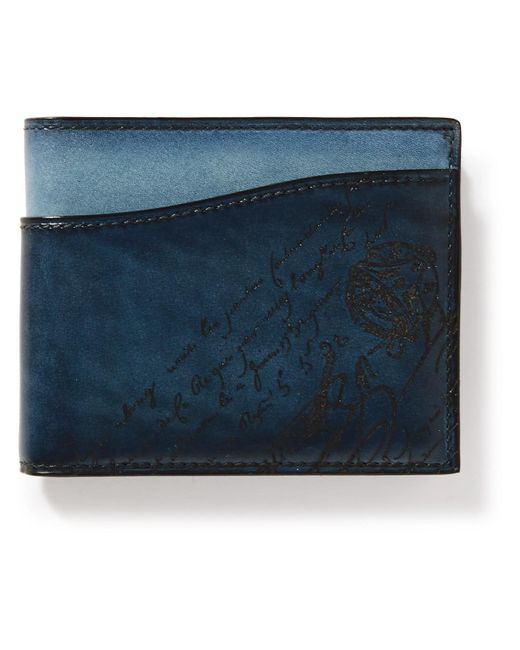 Berluti Blue Makore Neo Scritto Venezia Leather Bifold Wallet for men