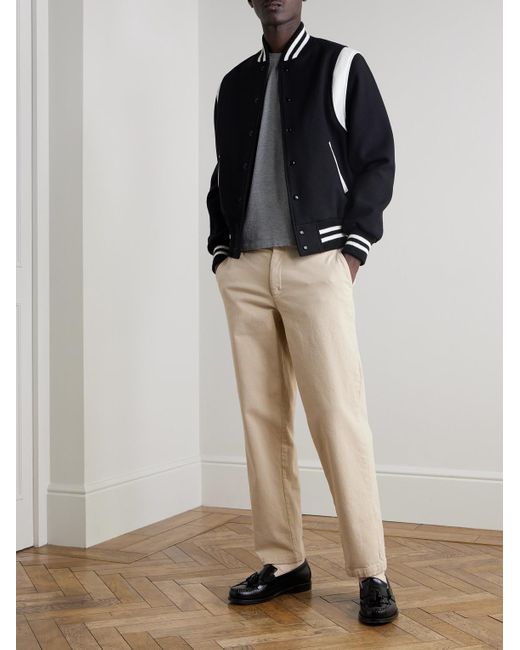 Golden Bear Black The Hayes Leather-Panelled Wool-Blend Varsity Jacket for men