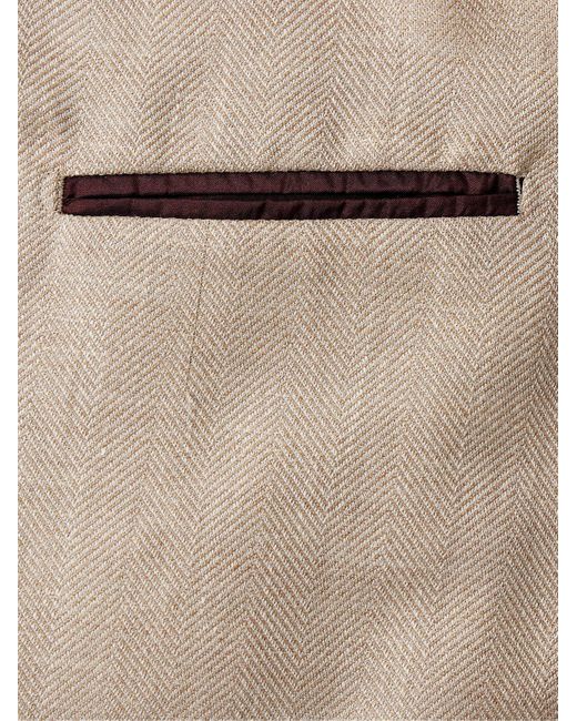 Rubinacci Natural Unstructured Double-Breasted Herringbone Virgin Wool, Silk And Linen-Blend Blazer for men