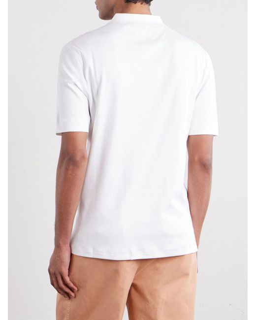 Brunello Cucinelli White Ribbed Jersey Henley T-Shirt for men