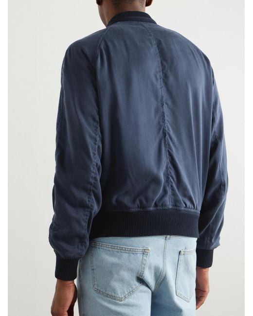 Tom Ford Blue Leather-Trimmed Lyocell-Twill Bomber Jacket for men