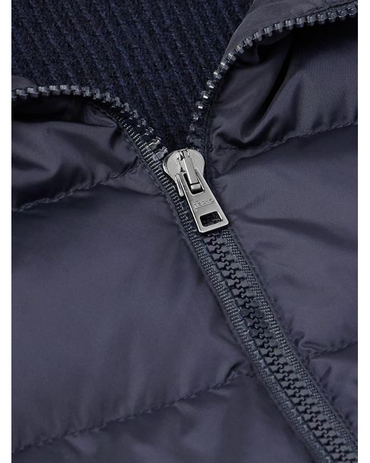 Herno Blue Shell-Trimmed Wool Hooded Down Jacket for men