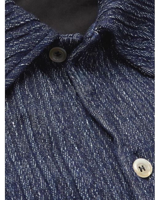 Séfr Blue Wes Camp-collar Textured Cotton-blend Shirt for men