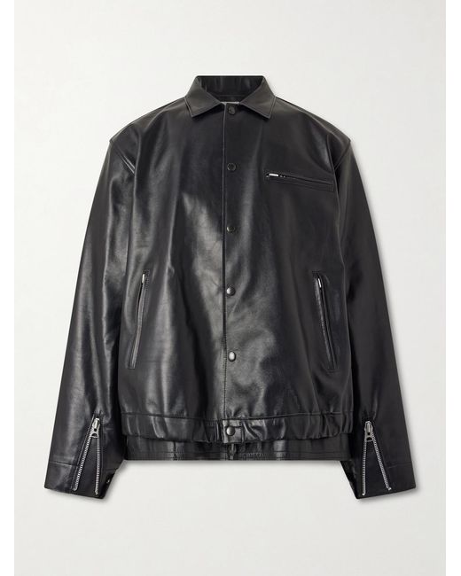 Sacai Black Layered Leather Blouson Jacket for men