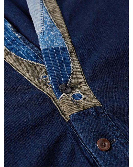 Kapital Blue Tiger Juddbhan Corduroy-trimmed Denim Shirt for men