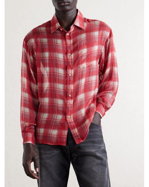 424 Red Checked Silk-chiffon Shirt for men