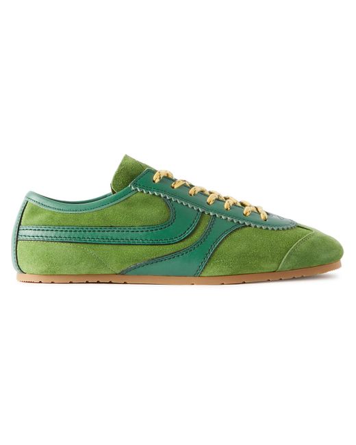 Dries Van Noten Green Leather-trimmed Suede Sneakers for men