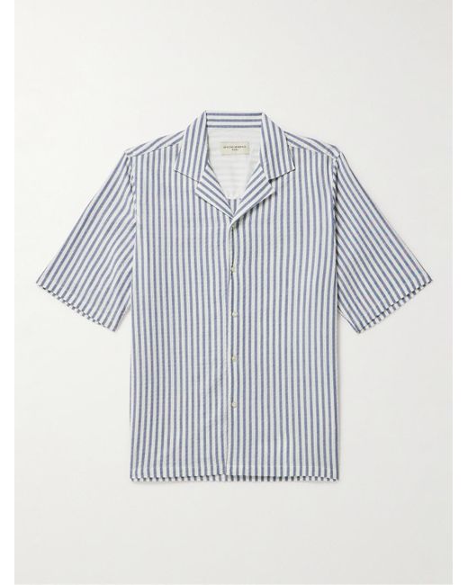 Officine Generale Blue Eren Camp-collar Striped Cotton-blend Seersucker Shirt for men