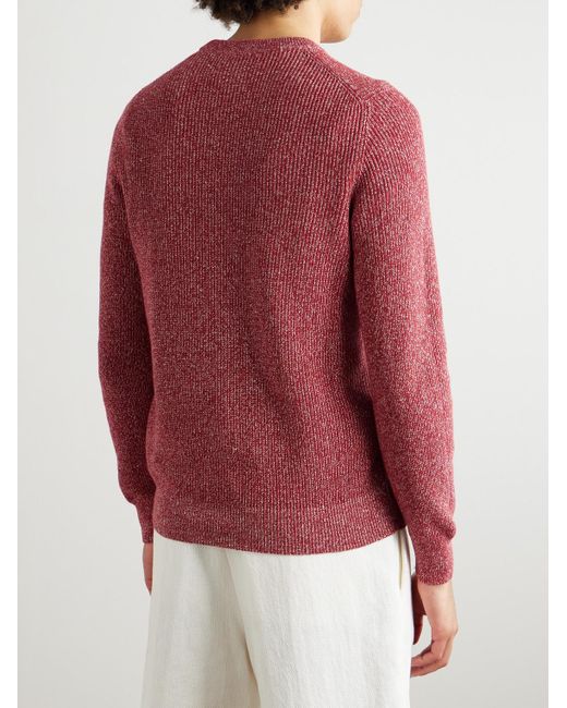 Brunello Cucinelli Pullover aus einer Baumwoll-Leinenmischung in Rippstrick in Red für Herren