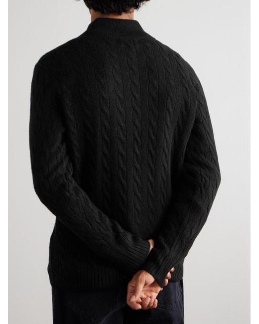 Polo Ralph Lauren Zopfstrickpullover aus einer Woll-Kaschmirmischung mit kurzem Reißverschluss und Logostickerei in Black für Herren