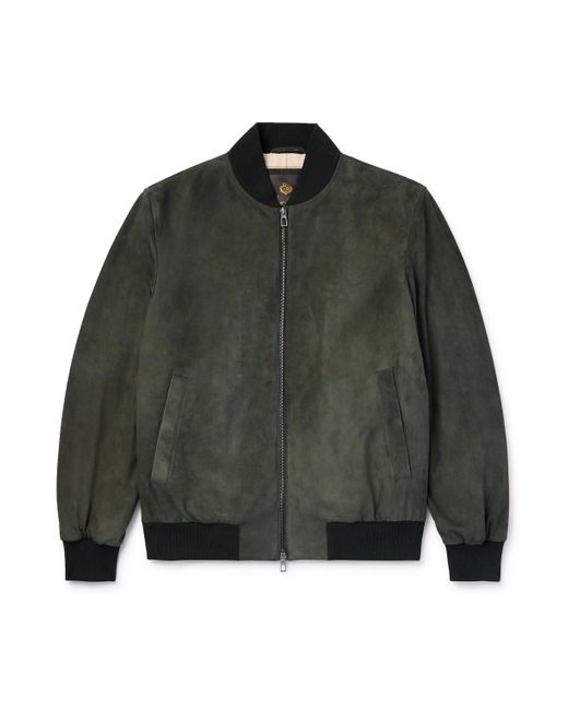 Loro Piana Green Ivy Padded Suede Bomber Jacket for men