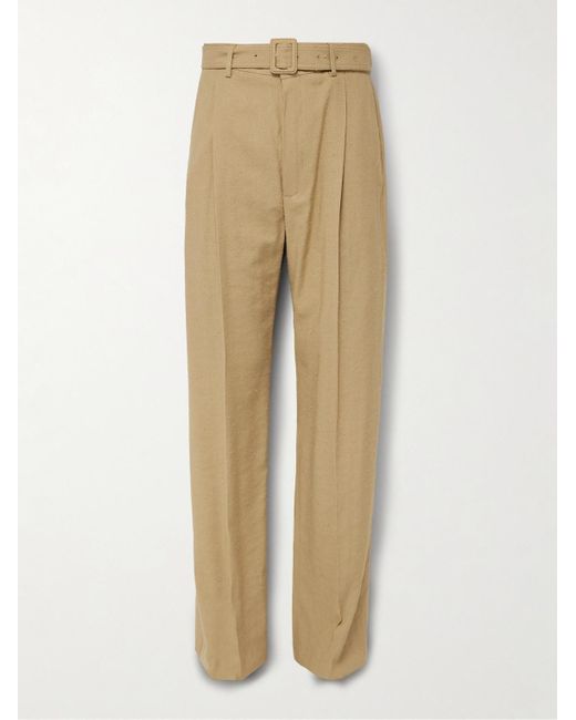 Dries Van Noten Natural Straight-leg Belted Pleated Woven Trousers for men