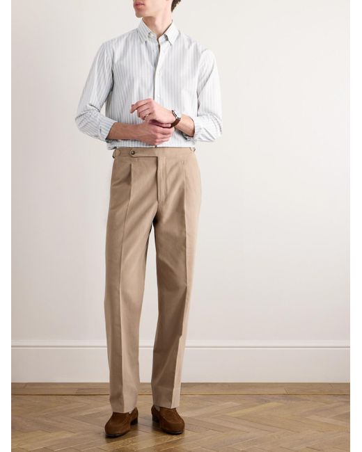 Brioni White Button-down Collar Striped Cotton And Silk-blend Shirt for men