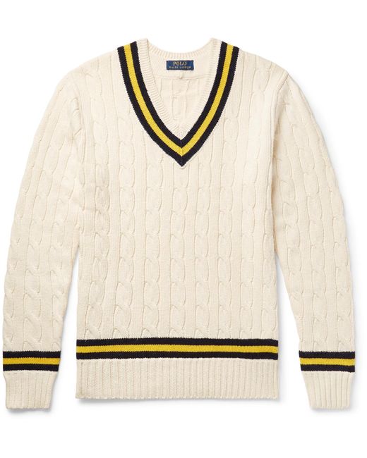 Polo Ralph Lauren Natural Striped Cable-knit Cotton And Cashmere-blend Sweater for men