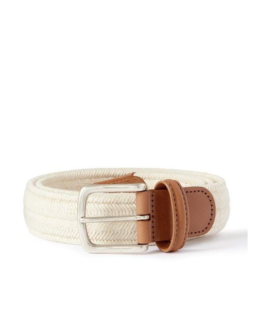 Andersons Natural Leather-trimmed Woven Cord Belt for men
