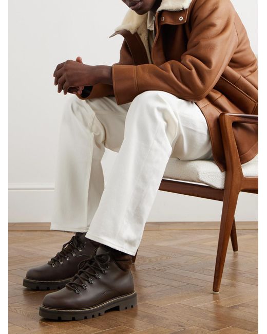 Loro Piana Beinn Walk Schnürstiefel aus Leder und wattiertem Veloursleder mit Shearling-Futter in Brown für Herren