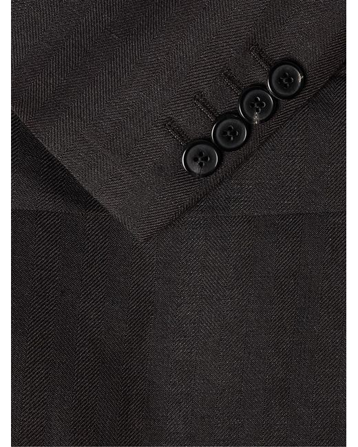 Dries Van Noten Black Slim-Fit Herringbone Linen And Wool-Blend Blazer for men