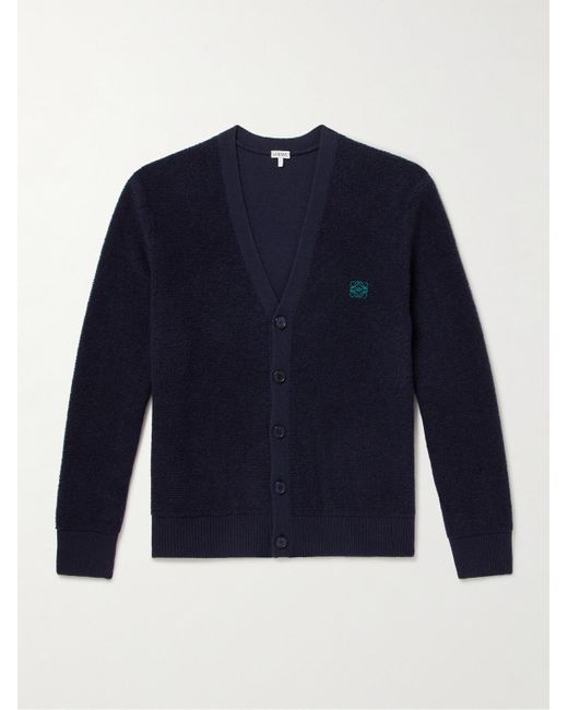 Loewe Blue Logo-Embroidered Wool Cardigan for men