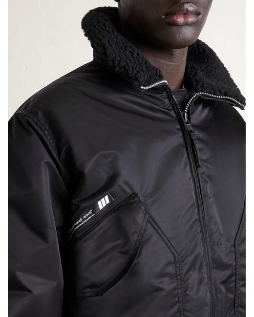 (w)taps Black Padded Fleece-trimmed Shell Jacket for men