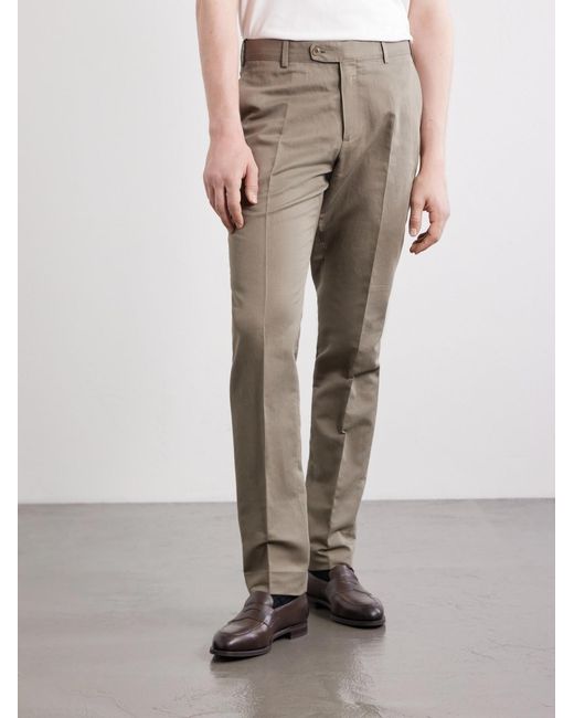 Brioni Natural Straight-Leg Linen And Cotton-Blend Trousers for men