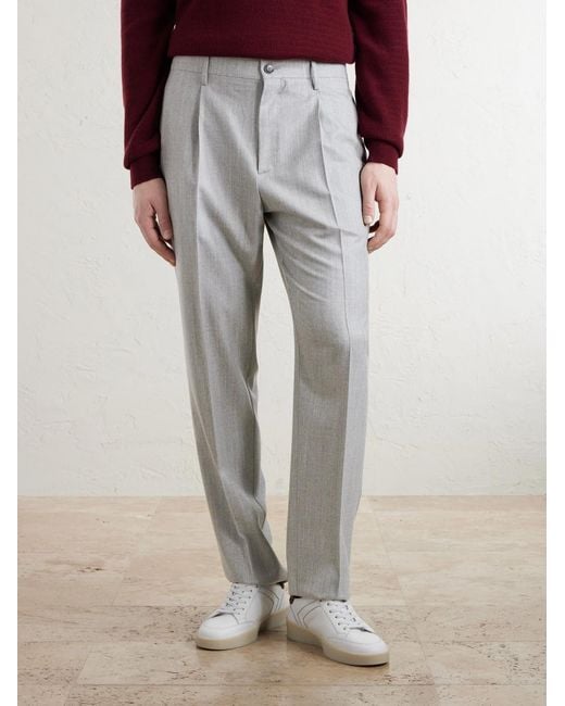 Canali Gray Straight-Leg Wool Trousers for men