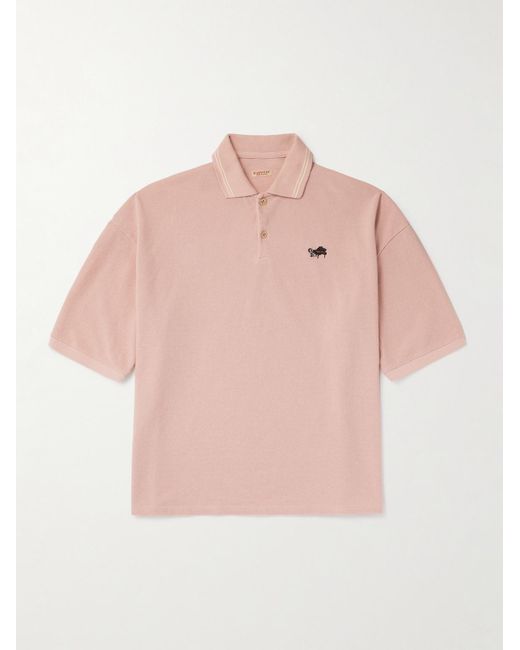 Kapital Pink Box Striped Embroidered Cotton-Piqué Polo Shirt for men