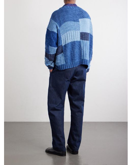 Kartik Research Blue Patchwork Cable-Knit Wool Cardigan for men