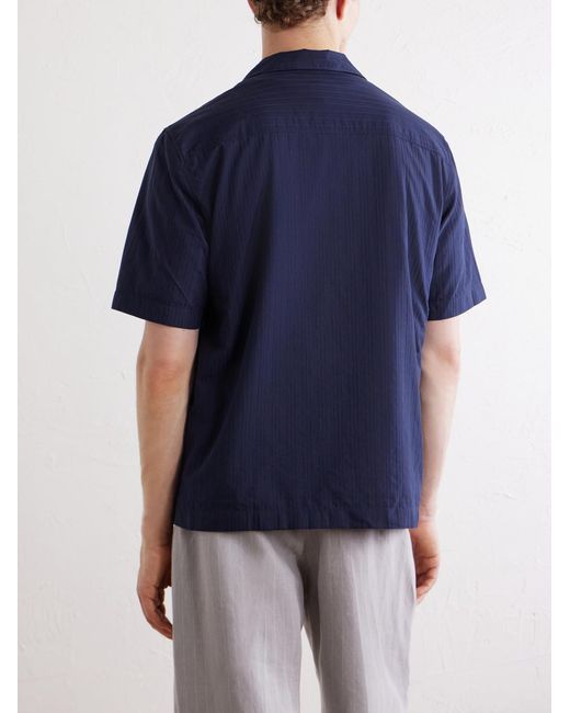 Sunspel Blue Camp-Collar Textured-Cotton Shirt for men