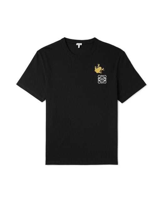 Loewe Black Logo-embroidered Appliquéd Stretch-cotton Jersey T-shirt for men