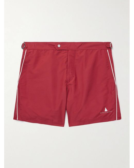 Brunello Cucinelli Red Straight-Leg Mid-Length Logo-Print Swim Shorts for men