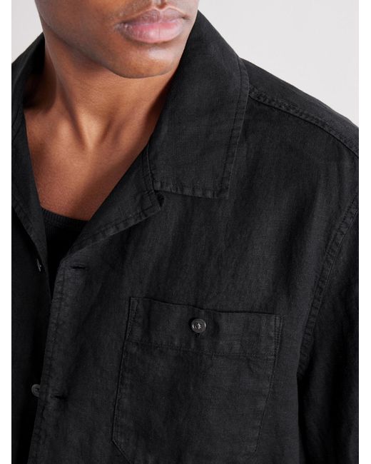 Mr P. Black Convertible-Collar Garment-Dyed Linen Shirt for men