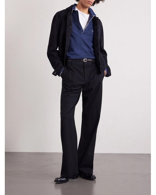 Tom Ford Blue Piped Silk And Cotton-Blend Piqué Polo Shirt for men