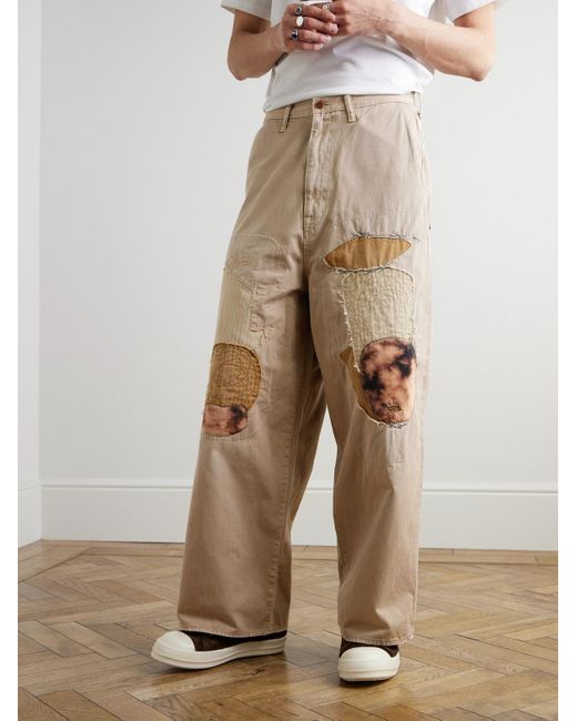 Kapital Natural Katsuragi Port Straight-Leg Patchwork Distressed Cotton-Twill Trousers for men