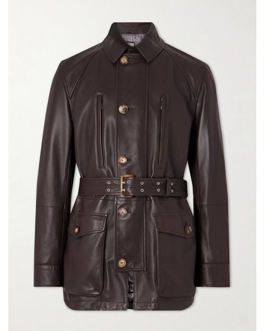 Brunello Cucinelli Black Belted Full-Grain Leather Jacket for men