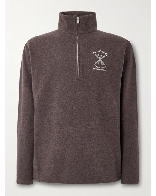 Brunello Cucinelli Brown Logo-Embroidered Fleece Half-Zip Ski Base Layer for men