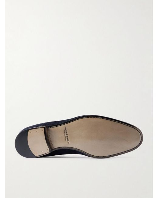 Manolo Blahnik Blue Modena Leather-Trimmed Suede Loafers for men