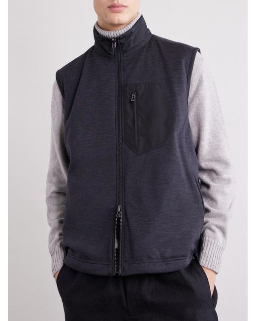 Sease Blue Explorer Reversible Padded Wool-Blend Jersey And Micro-Ripstop Gilet for men