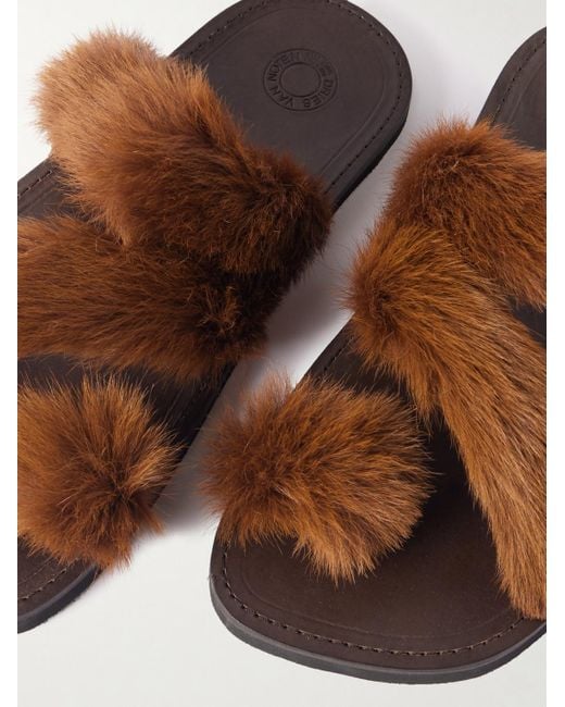 Dries Van Noten Brown Shearling Sandals for men
