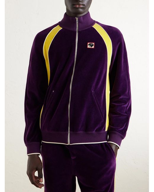 Valentino Garavani Purple Appliquéd Cotton-blend Velvet Track Jacket for men